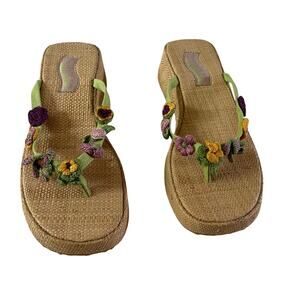 Vtg Y2K 2000s Purple Crochet Flower Thong Sandals Sz 9 Cottagecore Boho Fairy